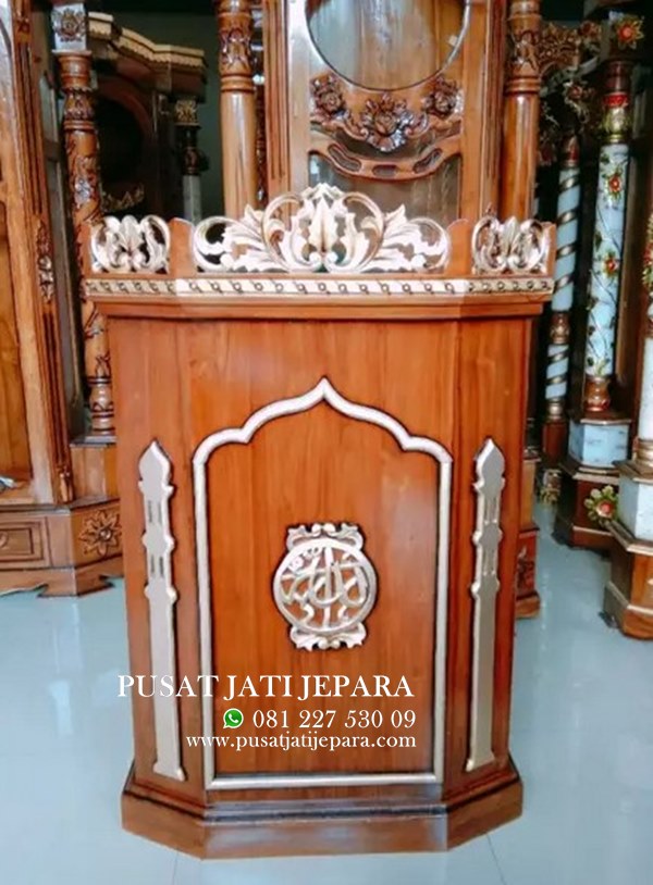 Podium Mimbar Masjid Mihrob Jati Ukir Emas